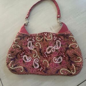 Beaded Pink Purse w/Braided Strap